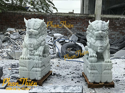 Kỳ Lân đá Trắng Xanh (tự Nhiên) - Cẩm Thạch - Xanh Nhạt - Cao 125cm - Trang Nghiêm Bền Đẹp - Tân Ngọc Phát