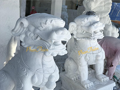 Tượng Kỳ Lân bằng đá (Lân Việt) - Cẩm Thạch - Trắng - Cao 125cm - Tạo Điểm Nhấn Trang Trọng - Tân Ngọc Phát