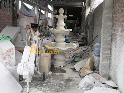 Đài Phun Nước bằng đá Cẩm Thạch Trắng Trong Xanh - Cao 190cm - Phù Hợp Sân Vườn và Nhà Thờ - Tân Ngọc Phát