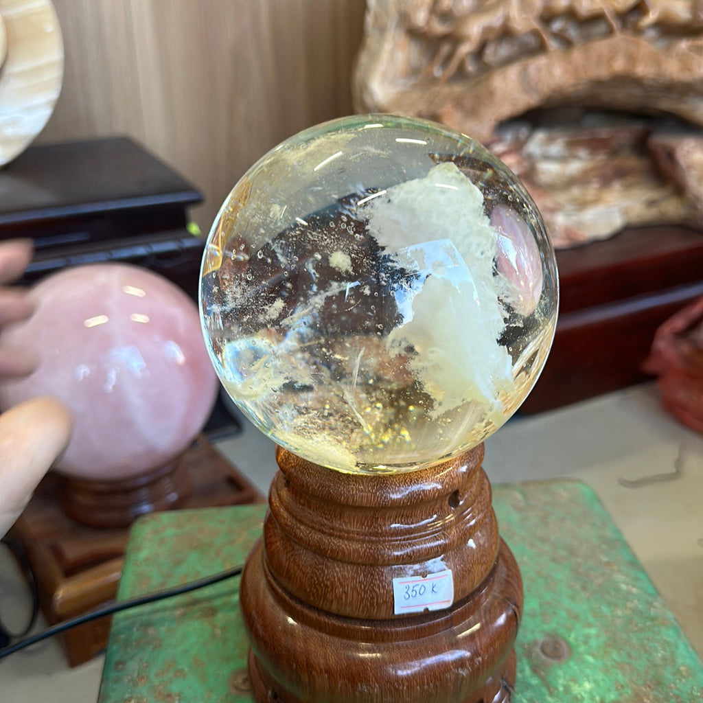 Bi cầu vàng Obisidia vàng+ đế 3 màu
