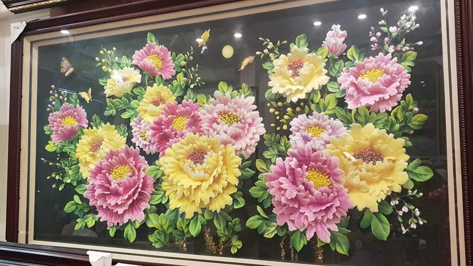 Tranh Đá Quý Hoa Mẫu Đơn 3D TPC 074 – Phú Quý Mãn Đường - tranh đá quý phong thủy HTX Tân Ngọc Phát