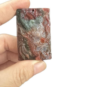 Mặt Dây Trạm Rồng Chất Mã Não Úu Linh Thuỷ Tảo Xịn Sò – Trang Sức Đá Tự Nhiên
