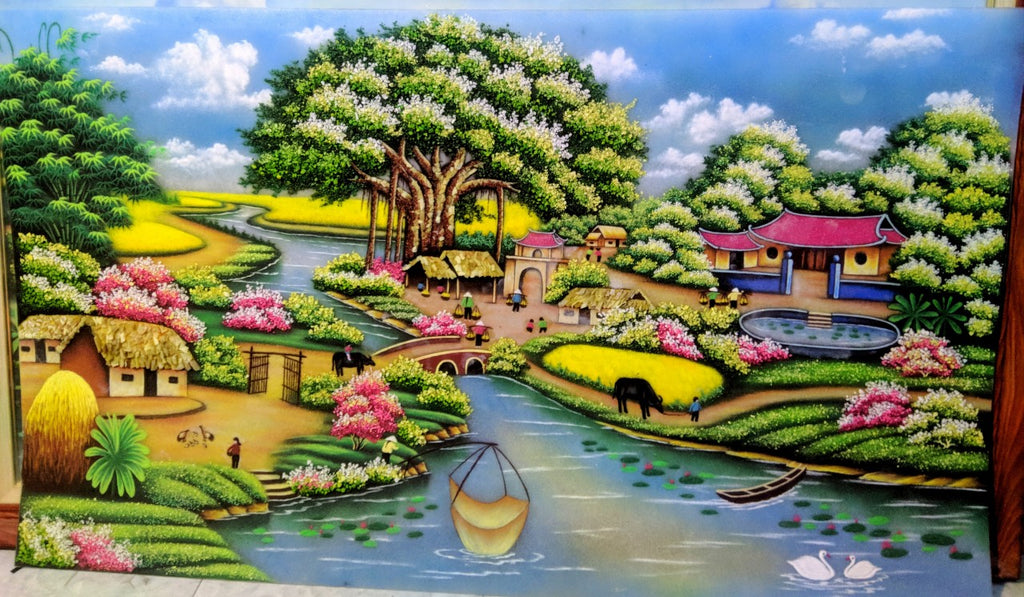 Tranh Đá Quý Cao Cấp Đồng Quê Việt Nam – Mẫu 05 - Hình ảnh chi tiết 2