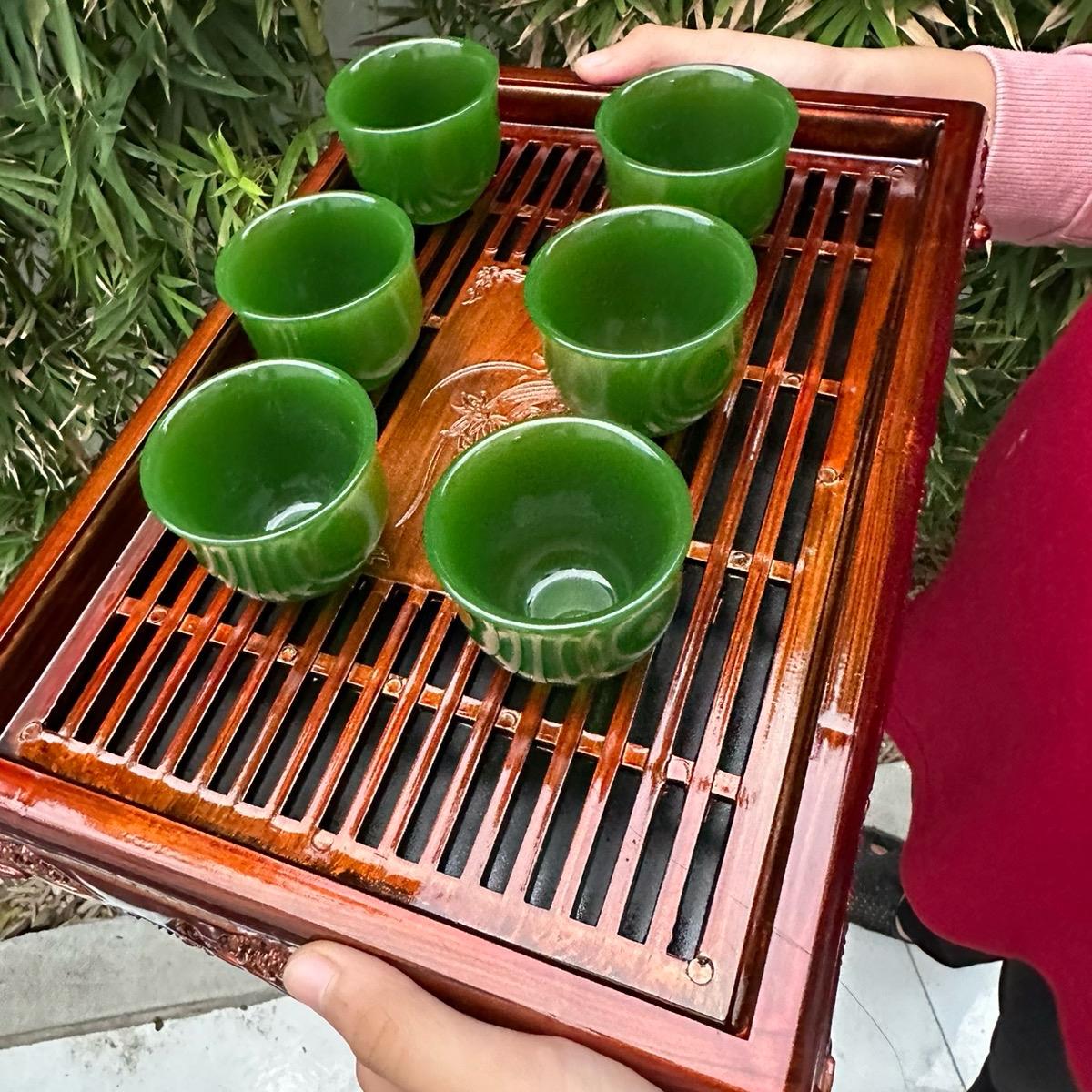 Bộ 6 ly đá mã não xanh để uống trà hoặc trưng phong thủy Phòng Khách Decor Phòng Trang Trí Nhà