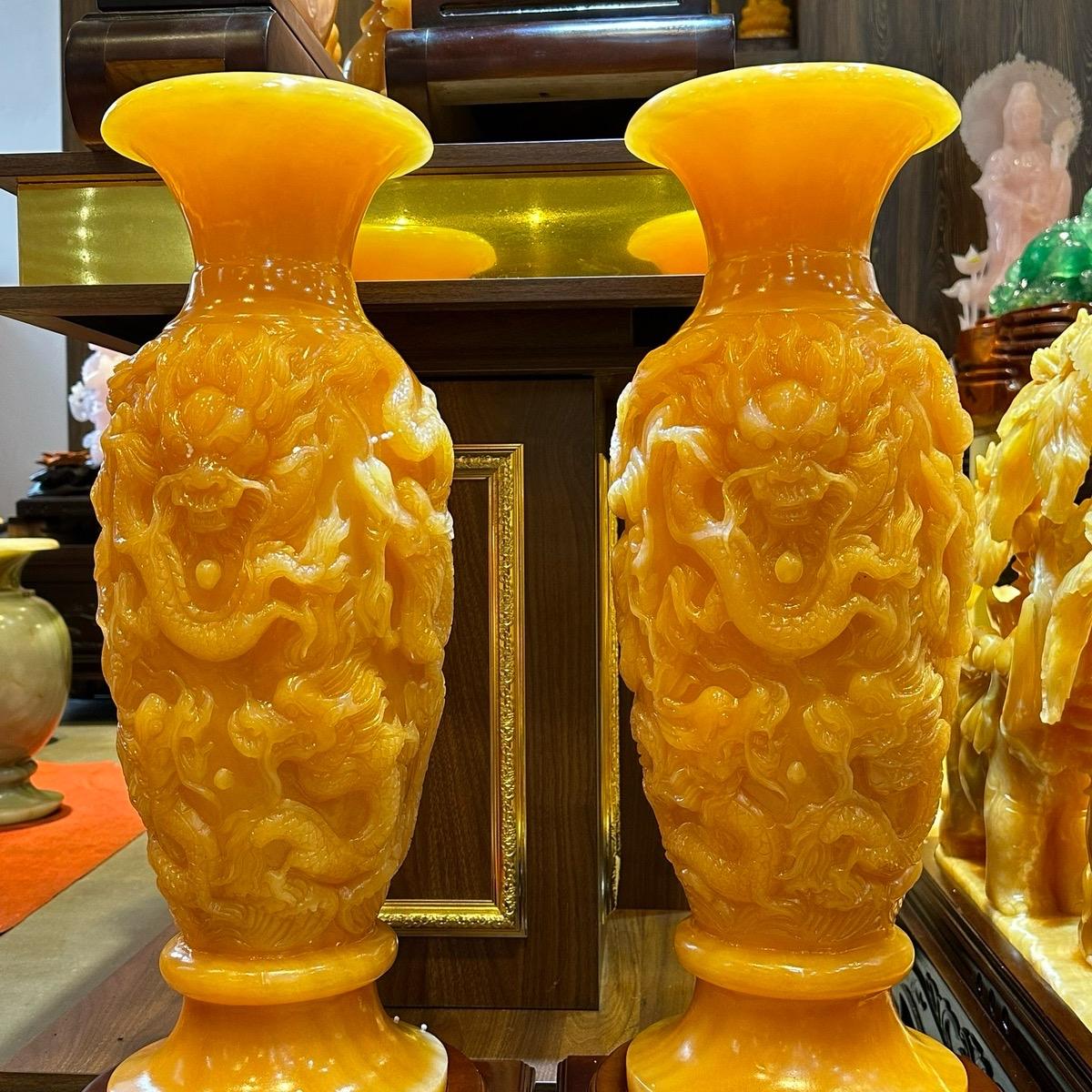 Lục bình  Phong Thủy đá hoàng long , đục chạm Cửu Long ,
