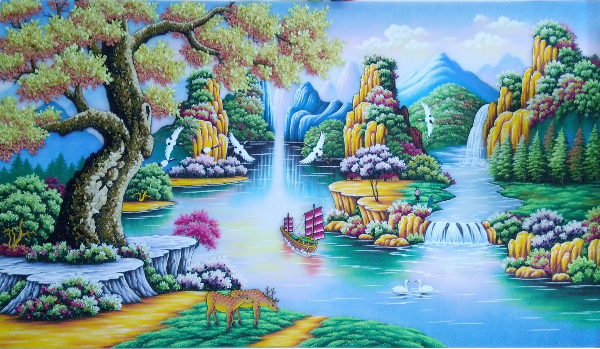 Tranh Đá Quý Cây sồi vàng – Tác Phẩm Nghệ Thuật Sang Trọng Và Bền Đẹp - HTX. Tân Ngọc Phát