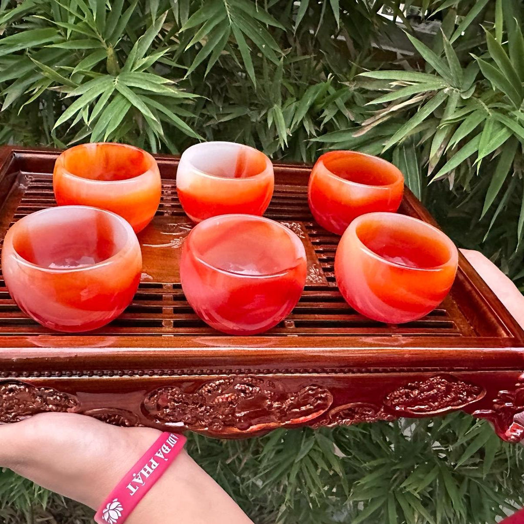 Bộ 6 ly đá mã não Vân đỏ ,  dùng để uống trà hoặc trưng phong thủy