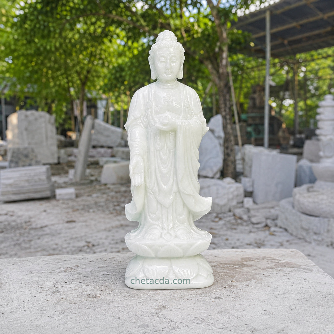 Tượng Phật A Di Đà đá cẩm thạch trắng trong xanh 45cm - Xuân Ngọc Phát