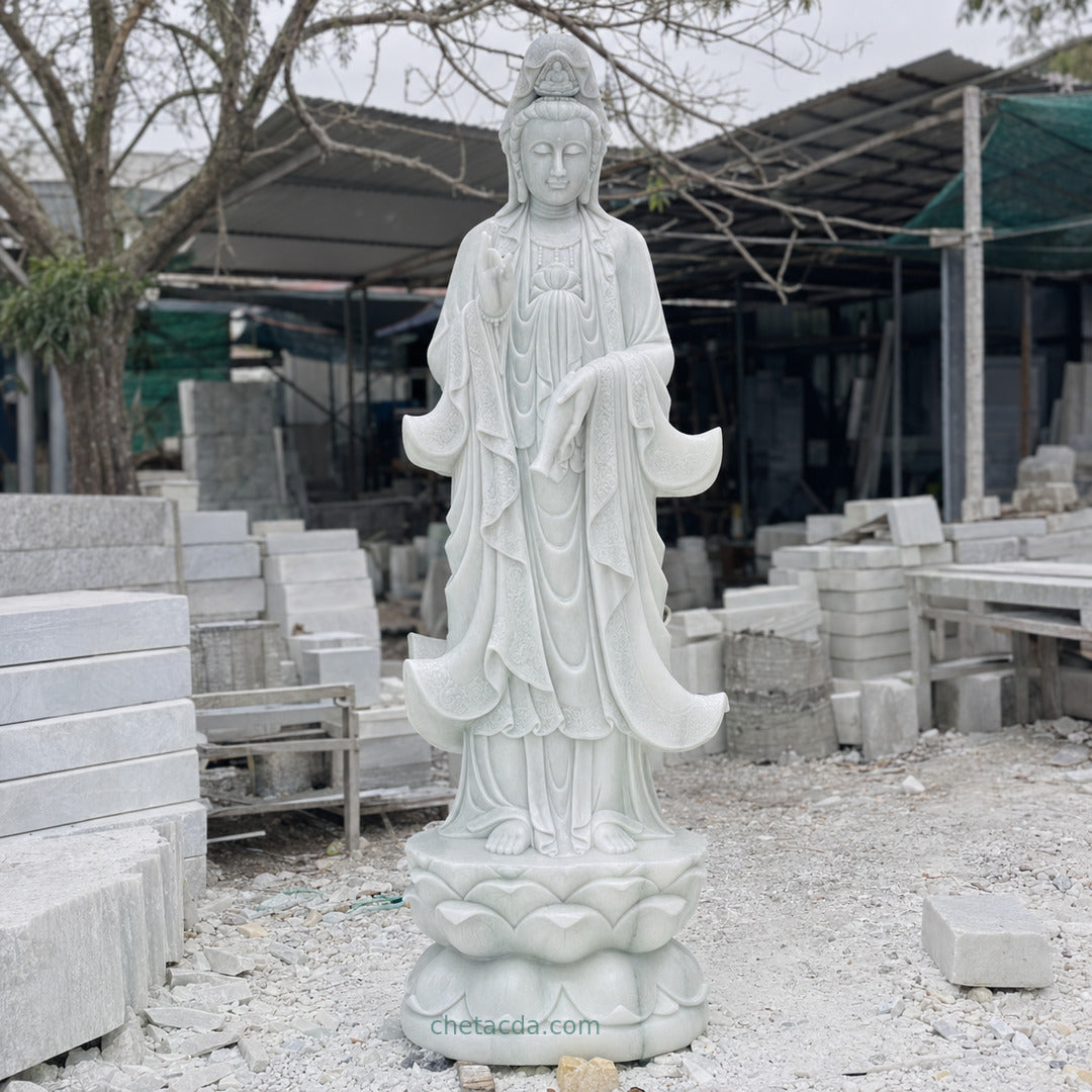 Tượng Phật Quan Âm đứng đài sen đá tự nhiên 3m - Xuân Ngọc Phát