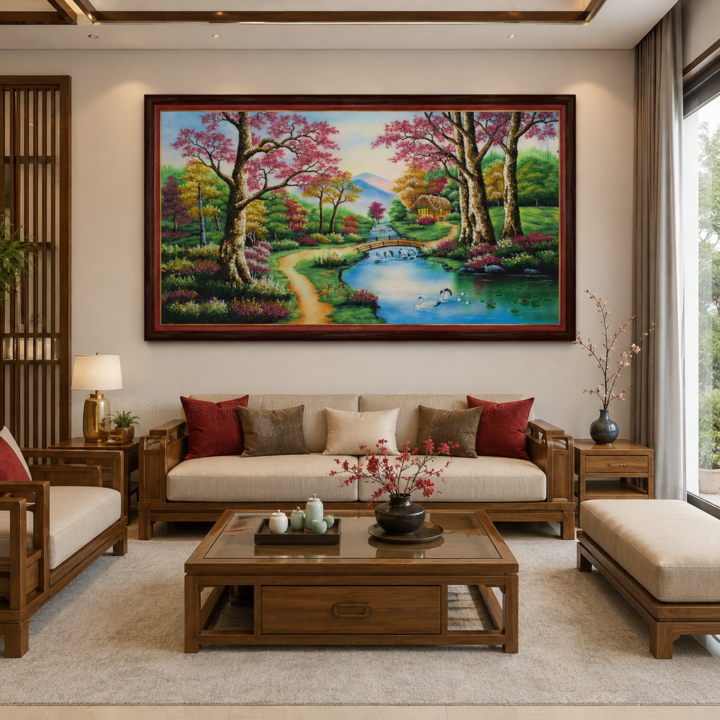 Tranh Đá Quý Cao Cấp Ngôi nhà hạnh phúc - Tranh đá quý cao cấp Lục Yên