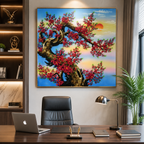 Tranh Đá Quý Cao Cấp Hoa đào 3D giáng long - Hình ảnh chi tiết 2
