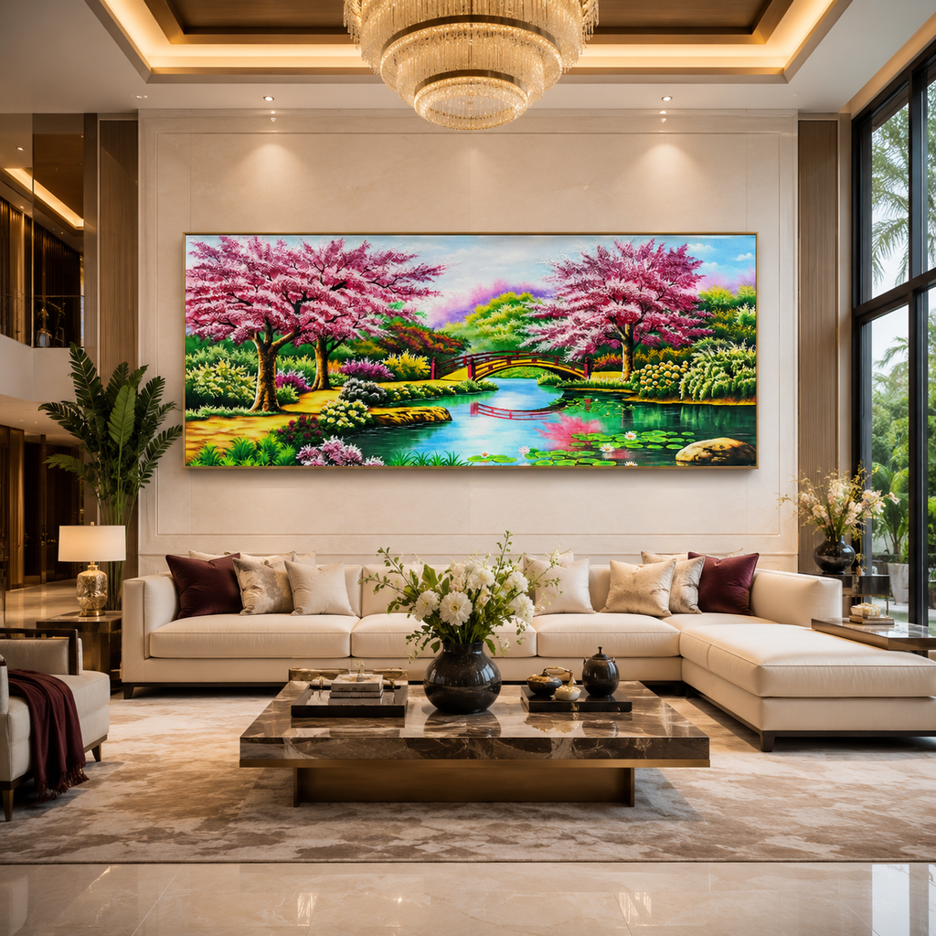 Tranh Đá Quý Cao Cấp Phong cảnh bình minh ven hồ - Hình ảnh chi tiết 4
