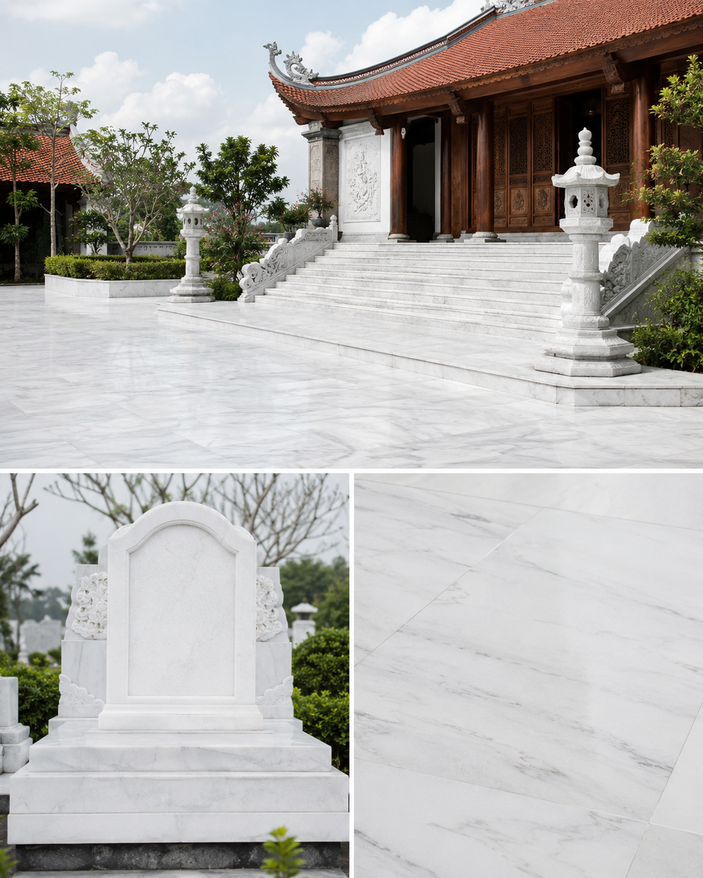 Mộ Đá Marble Trắng Lục Yên – Giải Pháp Bền Đẹp Cho Lăng Mộ, Đền Chùa Và Công Trình Tâm Linh