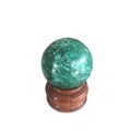 Đá Bi cầu khổng tước Malachite chơi phong thủy trang trí để bàn làm việc trên đế gỗ