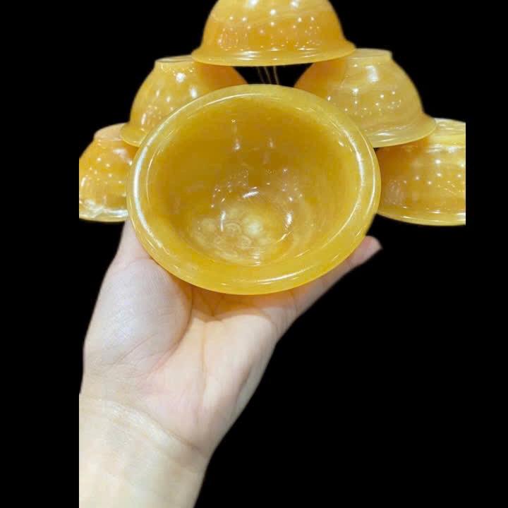 Bát đá vàng  hoàng Long , bát đá xanh  onyc Pakistan  bát để thờ hoặc trưng phong thủy kích thước 12cm