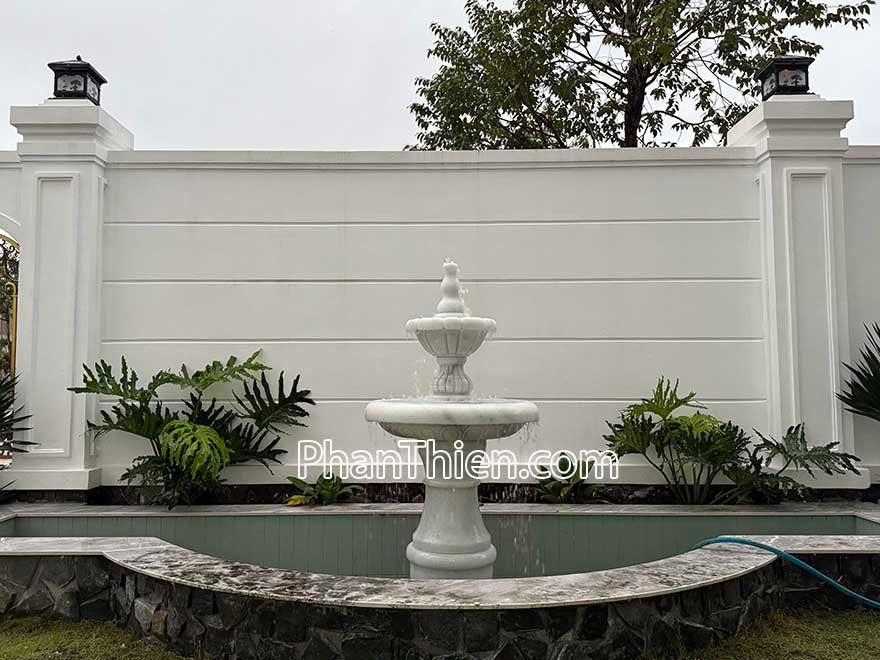 Đài Phun Nước bằng đá Đẹp (size Vừa) - Cẩm Thạch - Trắng Trong Xanh - Cao 150cm - Dành cho Không Gian Tâm Linh - Tân Ngọc Phát