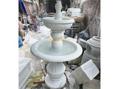 Đài Phun Nước bằng đá Nguyên Khối Tự Nhiên - Cẩm Thạch - Xanh Ngọc - Cao 180cm - Chế Tác Tinh Xảo - Tân Ngọc Phát