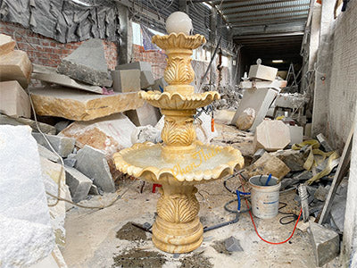 Đài Phun Nước đá Vàng Cà Rốt Tự Nhiên - Cẩm Thạch - Cao 190cm - Mẫu Đẹp Cao Cấp - Tân Ngọc Phát