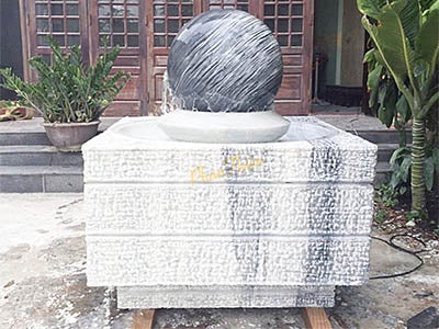 Đài Phun Nước Quả Bi Xoay bằng đá - Cẩm Thạch - Trắng - Cao 145cm - Mẫu Đẹp Cao Cấp - Tân Ngọc Phát