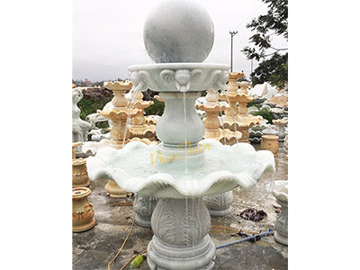 Đài Phun Nước Quả Bi Xoay Tự Nhiên đá Cẩm Thạch Trắng Xanh - Cao 200cm - Dành cho Không Gian Tâm Linh - Tân Ngọc Phát