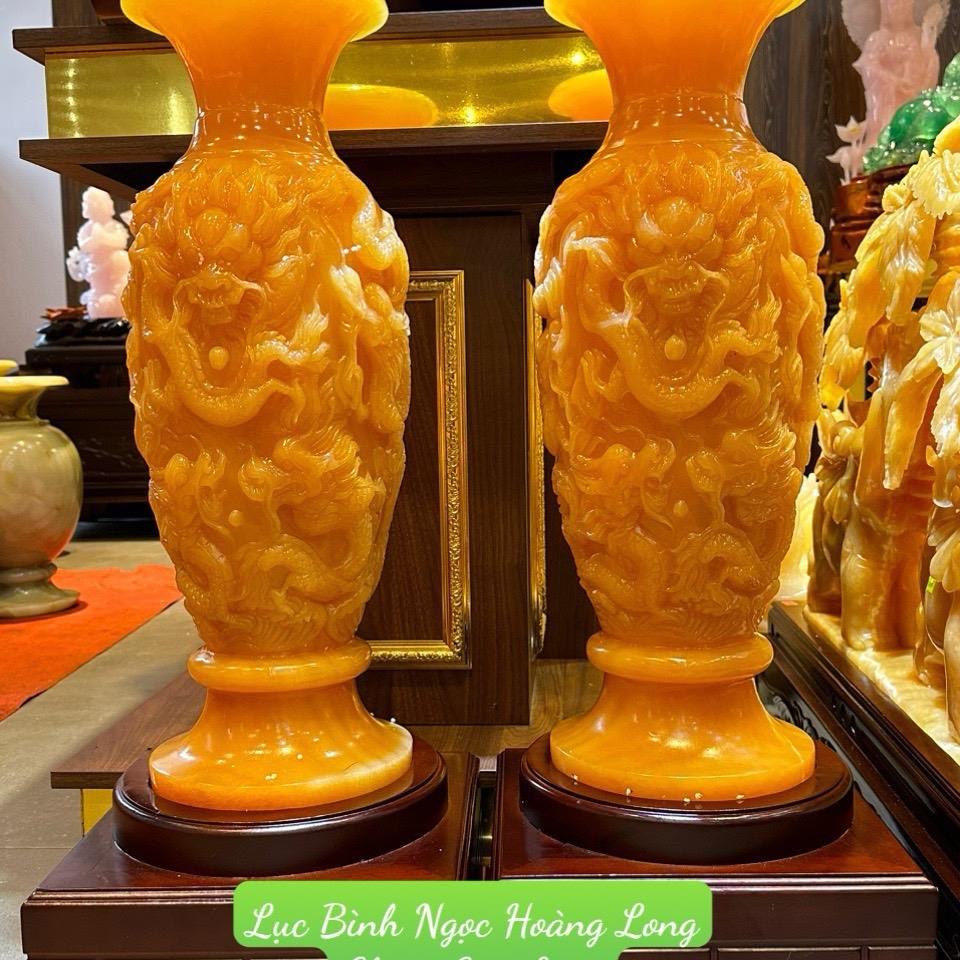 Lục bình  Phong Thủy đá hoàng long , đục chạm Cửu Long ,