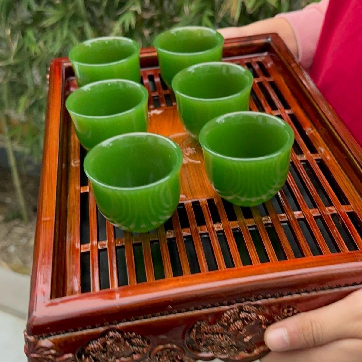 Bộ 6 ly đá mã não xanh để uống trà hoặc trưng phong thủy Phòng Khách Decor Phòng Trang Trí Nhà
