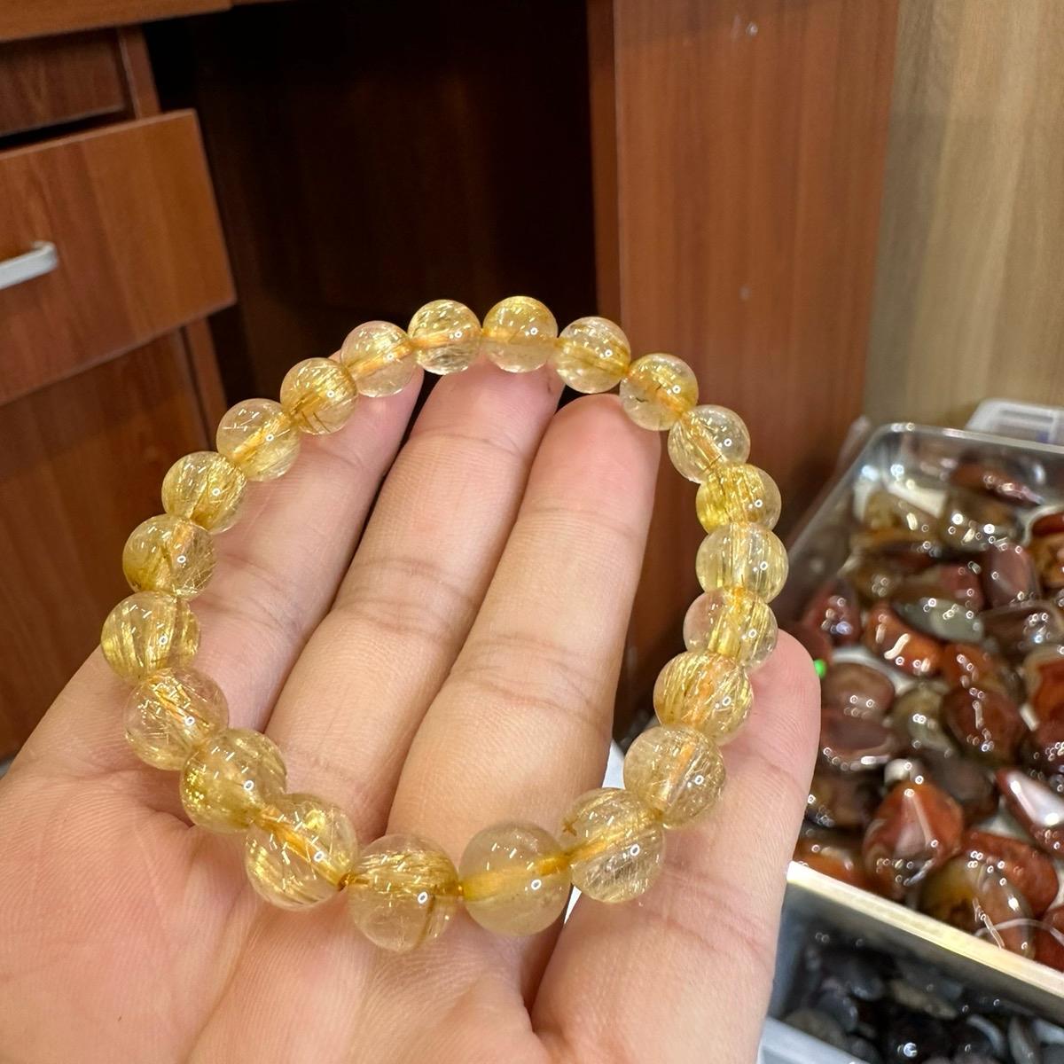Vòng đeo tay  cho nữ,đá thạch anh tóc vàng 8 ly