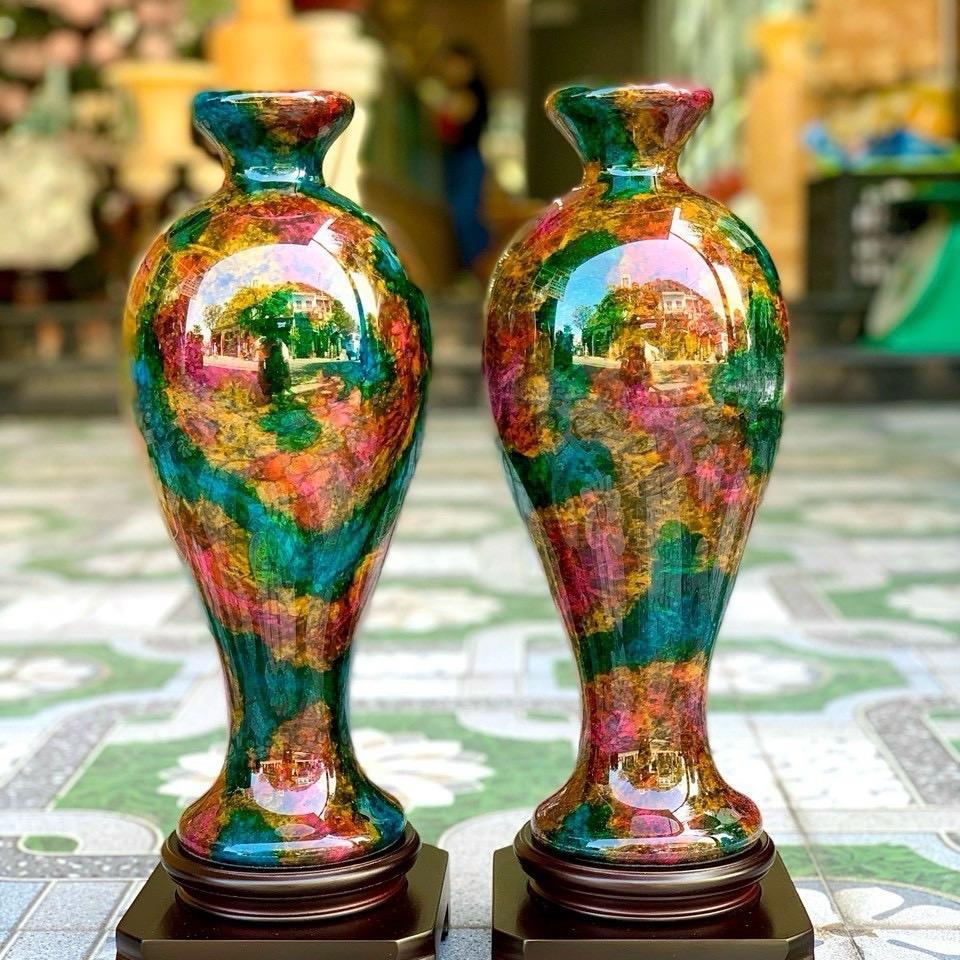 Cặp bình tứ quý đá  lông công (khổng tước) cao 36cm ngang 12cm nặng 11kg (riêng bình cao 30cm đường kính bụng 12cm nặng 10 kg....