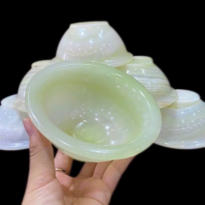 Bát đá vàng  hoàng Long , bát đá xanh  onyc Pakistan  bát để thờ hoặc trưng phong thủy kích thước 12cm