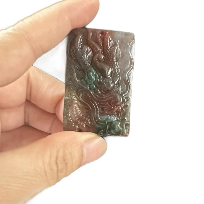 Mặt Dây Trạm Rồng Chất Mã Não Úu Linh Thuỷ Tảo Xịn Sò - Phụ Kiện