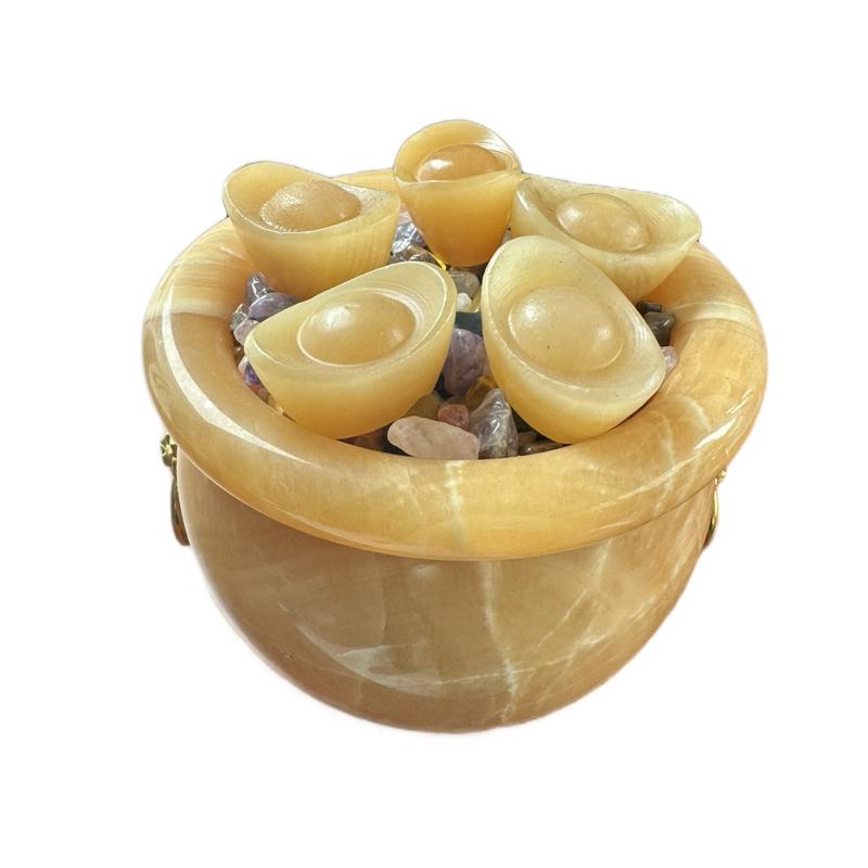 Bát tụ bảo đá vàng Hoàng Long-vật phẩm đá phong thủy -trang trí