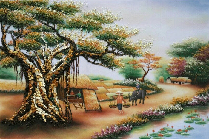 Tranh Đá Quý Phong cảnh làng quê 02 – Vẻ đẹp quê hương yên bình và ấm áp - HTX. Tân Ngọc Phát