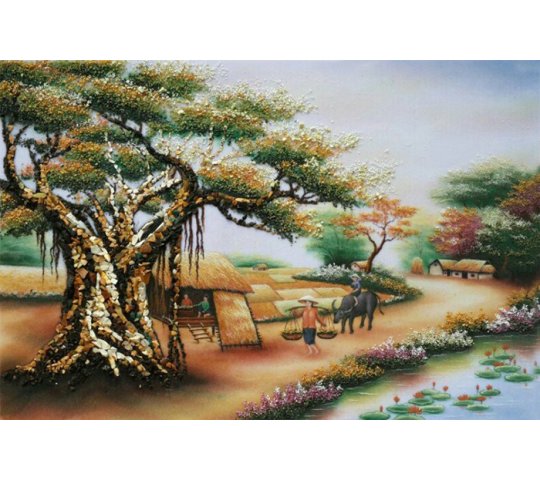 Tranh Đá Quý Phong cảnh làng quê 02 – Vẻ đẹp quê hương yên bình và ấm áp - HTX. Tân Ngọc Phát