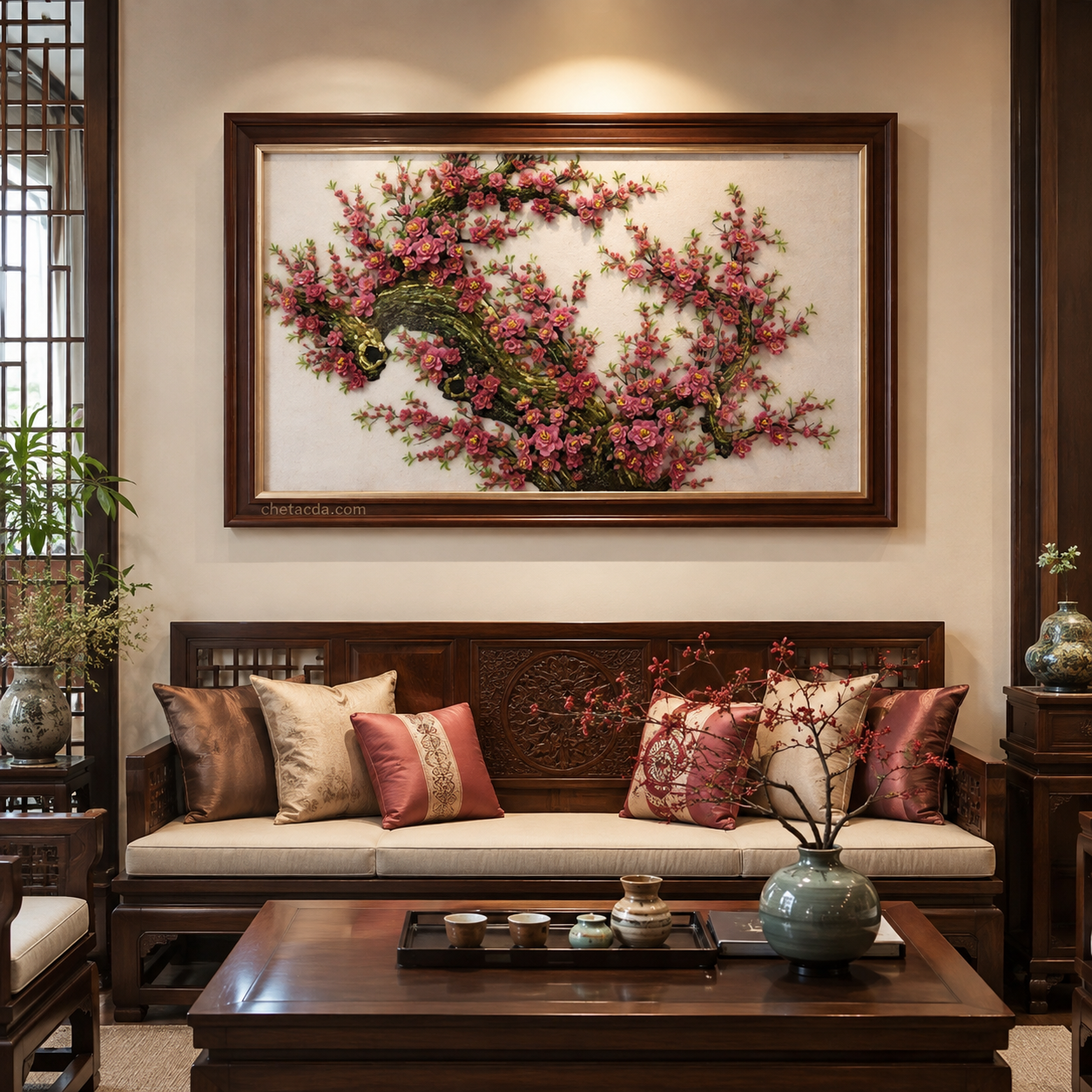 Tranh Đá Quý Cao Cấp Đào Giáng Long TPC 079 - Hình ảnh chi tiết 3