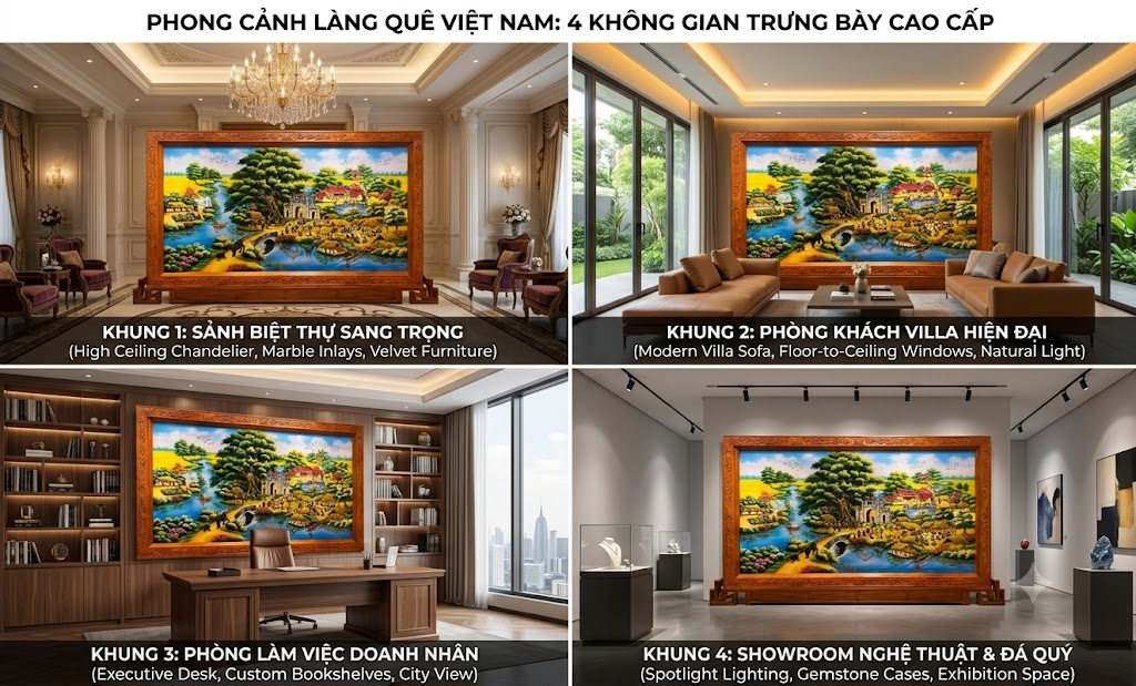 Tranh Đá Quý Cây Đa Cổng Làng – Quê Hương Thanh Bình