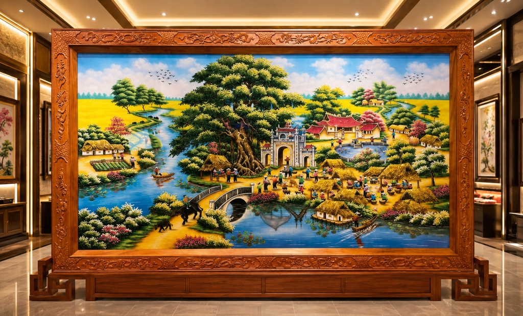 Tranh Đá Quý Cây Đa Cổng Làng – Quê Hương Thanh Bình