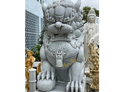 Kỳ Lân bằng đá Cẩm Thạch Trắng Xám - Cao 200cm - Điêu Khắc Thủ Công - Tân Ngọc Phát
