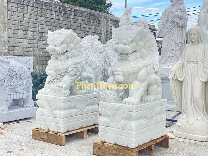 Tượng Kỳ Lân đá Trắng Trong Xanh - Cẩm Thạch - Cao 100cm - Tạo Điểm Nhấn Trang Trọng - Tân Ngọc Phát