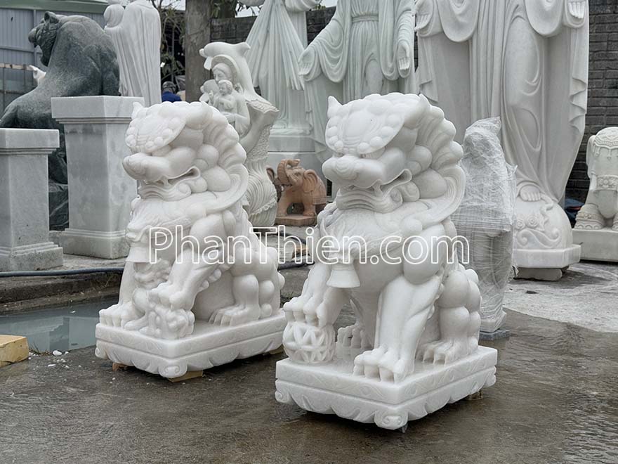 Kỳ Lân đá Trắng - Sa Thạch - Cao 90cm - Tạo Điểm Nhấn Trang Trọng - Tân Ngọc Phát