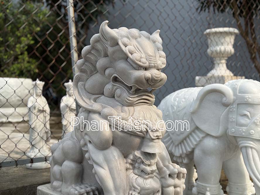 Kỳ Lân đá Xám Nhẹ Tự Nhiên 110cm - Cẩm Thạch - Trang Nghiêm Bền Đẹp - Tân Ngọc Phát