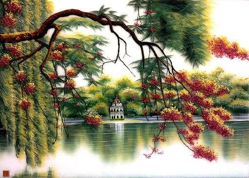 Tranh Đá Quý Cảnh hồ gươm – Vẻ đẹp thủ đô cổ kính, thanh lịch và giàu hoài niệm - HTX. Tân Ngọc Phát