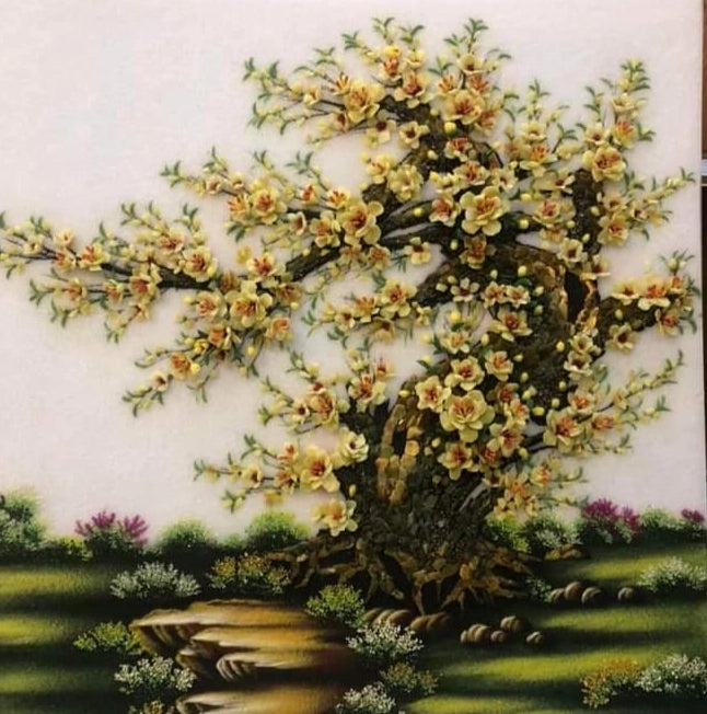 Tranh Đá Quý Hoa Mai Mai Vàng Phong Thủy – Cát tường, thịnh vượng và khởi sắc chế tác từ đá quý tự nhiên Lục Yên