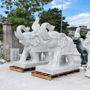 Tượng Voi đá cẩm thạch 190cm - Trắng trong xanh - Linh Vật Phong Thủy Chiêu Tài