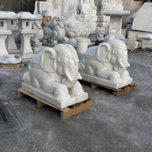 Tượng Voi bằng đá kiểu năm - Cẩm Thạch - Trắng trong xanh - Kích Thước 68cm - Mẫu Đẹp Dành Cho Biệt Thự