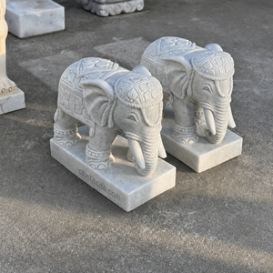 Tượng Voi Phong thuỷ bằng đá tự nhiên - Cẩm Thạch - Trắng trong xanh - Kích Thước 50cm - Biểu Tượng Sức Mạnh Và May Mắn