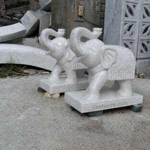 Tượng Voi bằng đá tự nhiên 48cm - Cẩm Thạch - Trắng - Chế Tác Tinh Xảo Cao Cấp