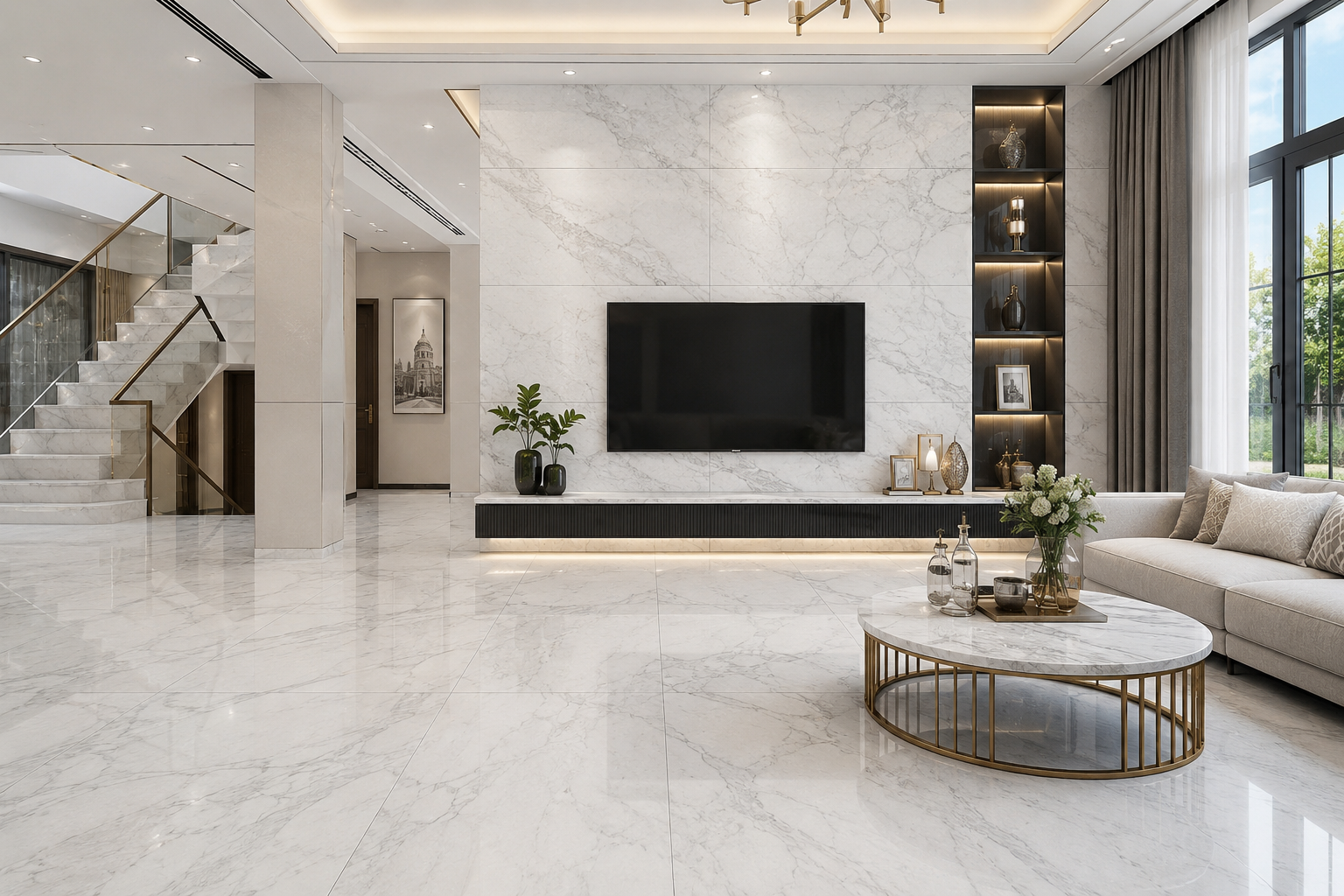 Thi Công Ốp Lát Đá Marble Trắng Tự Nhiên – Giải Pháp Sang Trọng, Bền Đẹp Từ Xuân Ngọc Phát