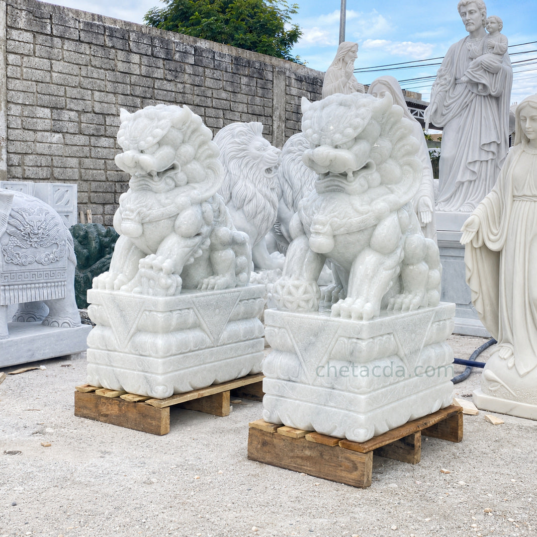 Tượng Kỳ Lân đá trắng trong xanh 100cm - Xuân Ngọc Phát