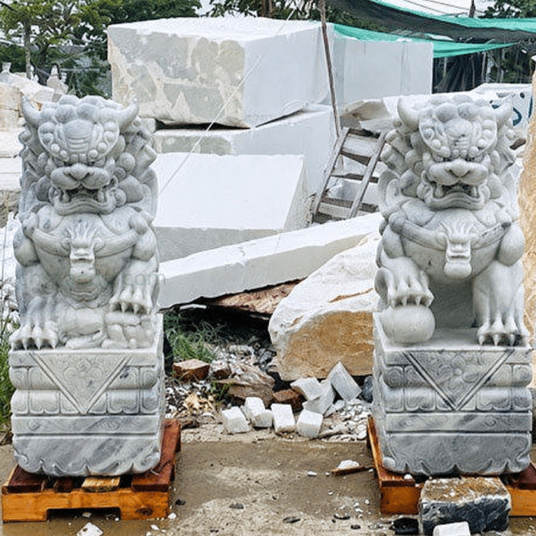 Tượng Kỳ Lân đá Cẩm Thạch Trắng Mịn - Xuân Ngọc Phát