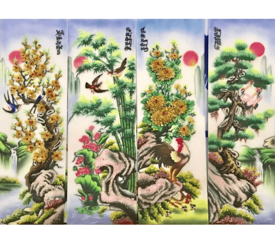 Tranh Đá Quý Tứ Quý Sung Túc Phong Thủy – Bốn mùa bình an, sung túc và bền vững chế tác từ đá quý tự nhiên Lục Yên